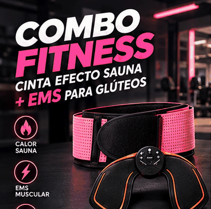 Combinación de un cinturón con efecto sauna y un estimulador muscular de glúteos EMS.
