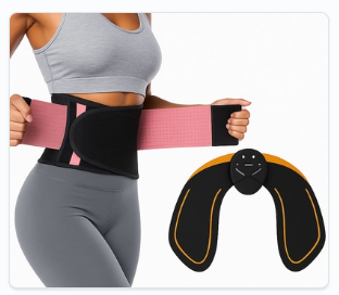 Combinación de un cinturón con efecto sauna y un estimulador muscular de glúteos EMS.